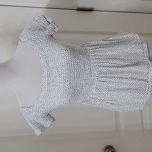 Old Navy Size S Smocked Off-The-Shoulder Top, White with Blue Spots, Gently Used